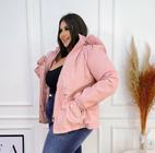 Casaco Plus Size Dupla Face Rosa com Pelo Preto