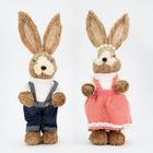 Casal De Coelhos Coelhinhos De Páscoa Decoração em Palha 37cm - Gici Decor