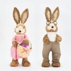 Casal De Coelhos De Páscoa Decoração Enfeite em Palha Coelhinhos 43cm - Genérico