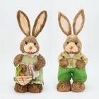 Casal De Coelhos de Páscoa Palha Decoração Coelhinhos Viajantes 46cm - Gici Decor