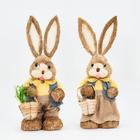 Casal De Coelhos Páscoa Enfeite Coelhinhos Camponeses 47cm