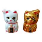 CASAL Dupla Maneki Neko GATO SORTE Porcelana 5 CM ORIENTAL