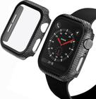 Case Capa Capinha Bumper Proteção Vidro Compatível com Apple Watch 44mm Platina Fibra Carbono