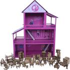 Casinha De Boneca Barbie Mdf Pintada Adesivada + 43 Móveis cru