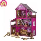 Casinha De Boneca Barbie Rosa Mdf Com 41 Mini Móveis Montada