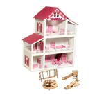 Casinha De Boneca Branca e pink Mdf + 36 Móveis Rosa + Led + parquinho Montada