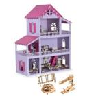 Casinha De Boneca Lilás e Pink Mdf 36 Móveis + parquinho Montada