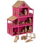 Casinha De Boneca Pink escuro 36 móveis cru parquinho Montada Nome