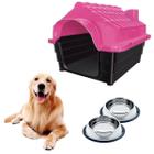 Casinha Dog Plástica N4 Rosa + Dois Comedouro Chalesco 150ML - MecPet