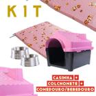 Casinha Home Class nº5 + Colchonete G Rosa+ Comedouro/Bebedouro Aluminio LD Pet