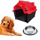 Casinha Pet Vermelho N3 E Bebedouro P/Cachorro e Gato 150ml