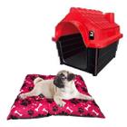 Casinha Plástica Pet Cães e Gatos N2 + Cama Acolchoada Rosa