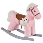 Cavalo de Balanço de Pelúcia Qaba Kids - Brinquedo Infantil com Urso Rosa