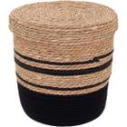 CESTA 33x35x35cm FIBRA PRETO COM TAMPA - NH