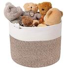 Cesta de corda de algodão goodpick com alça para cesta de armazenamento de brinquedo de bebê Caixa de armazenamento de armazenamento cesta de armazenamento cesta macia caixas de armazenamento, 15'' 15'' 14,2'', White & Brown
