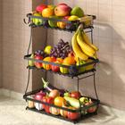 Cesta de frutas Sevenblue de 3 camadas com 2 cabides de banana em metal