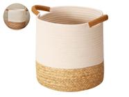 Cesto Cachepot Decorativo Multiuso Corda Algodão E Fibra Natural Seagrass Organizador Versátil Boho Chic Sala Quarto Lavabo Escritório