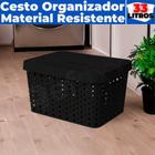 Cesto Caixa Organizadora Rattan Grande Com Tampa 33 Litros (46x34x24) - Usual Utilidades