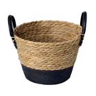 Cesto de Fibra Natural Preto C/ Alça Pequeno Ø24x18cm p/ Organização Decoração