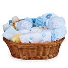 Cesto de Presente de Bebê - com Roupas de Bebê, Itens Essenciais do Recém-Nascido, Cobertor de Bebê, Consolador Azul e Chocalho de Brinquedo Macio