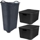 Cesto De Roupa 50L + 2 Caixas Organizadoras 7L Preto - Arqplast