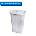 Cesto De Roupas Multiuso Rattan Com Tampa Branco 50L Arqplast