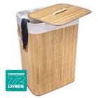 Cesto de Roupas Multiuso Roupeiro Bambu Retangular Artiko Pratic Organizador Com Tampa 72L