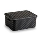 Cesto Eco Organizador Rattan Preto Pequeno Com Tampa Nitron