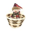 Cesto Natalino Palha de Bambu Decorado Boneco de Neve Pelúcia 15cm - Master Christmas