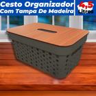 Cesto Organizador Armários Gavetas 4,5L Com Tampa de madeira - Ef Shop