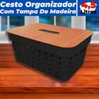 Cesto Organizador Armários Gavetas 4,5L Com Tampa de madeira - Ef Shop