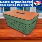 Cesto Organizador Armários Gavetas 4,5L Com Tampa de madeira - Ef Shop