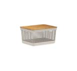 Cesto Organizador Grid em Plástico Bege com Tampa em Bambu 8L 28x22x15,2cm - Ou