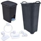 Cesto Rattan 50L +Lixeira Rattan 7L+ Kit Banheiro 5Pç Branco - Arqplast