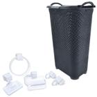 Cesto Rattan Luxo 50L + Kit de Banheiro 5Pçs Caribe Branco