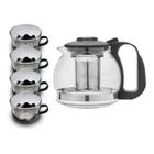 Chaleira Bule Com Infusor 1L e 4 Xícaras Inox Café Cozinha Chá Esquentar Água Moderna Transparente - Wincy