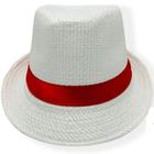 Chapéu Malandrinho Branco Com Fita Vermelha Modelo Panamá