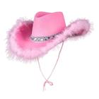 Chapeu Rosa Modelo Cowboy Vaqueira Luxo Com Paetês e Marabu