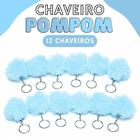 Chaveiro Pompom Pelúcia Azul Bebê 50mm - C/ 12 Unidades - BRX