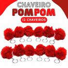 Chaveiro Pompom Pelúcia Vermelho 50mm - Com 12 Unidades - BRX