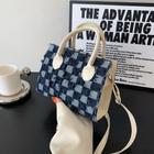 Checkerboard Costurando Denim Square Plaid Small Square Bag - Wokex