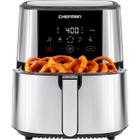 CHEFMAN Grande Fritadeira a Ar Max XL 8 Qt, Cozinha Saudável, Fácil de Usar, Aço Inoxidável Antiaderente, Tela Digital Sensível ao Toque com 4 Funções de Cozimento, Livre de BPA, Cesta Segura para Lava-louças, Lembrete de Pré-Calor e Agitação