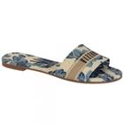 Chinelo Feminino Slide Azul Linho Flores Vizzano 6371.537