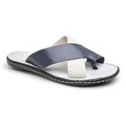 Chinelo Masculino Couro Legítimo Casual Azul/Branco R7