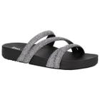 Chinelo Slide Zaxy Glitter Feminino Bege Preto Prata