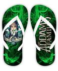 Chinelo Temático A Familia Addams Wandinha 2 fundo verde Tira Branca