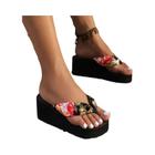 Chinelos De Cunha De Cetim Floral Feminino Confortável Slide-on Beachwear Slides Para Férias Verão