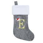 Chisander 20 polegadas cinza com branco Super macio de pelúcia meias de Natal bordado personalizado monogramado meias de Natal enfeites suspensos para decorações de festa de Natal de férias da família (letra E)