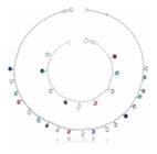 Chocker Pulseira Portugues Pedra Zirconia Colorida Prata 925