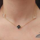 Choker trevo folheado a ouro cristal e preto